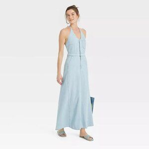 Light Blue Halter Maxi Dress -  Women